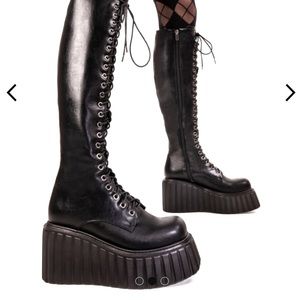 BN lamoda chunky platform knee high wedges sz 8